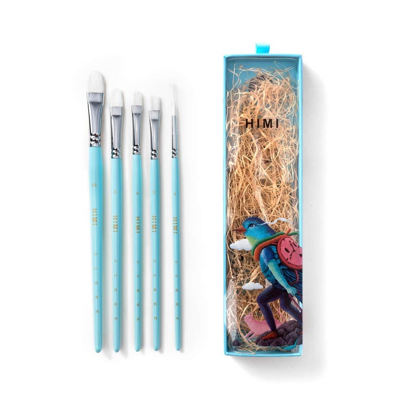 HIMI Gouache/Watercolor Paint Brushes Set 5 Pcs for Acrylic Oil Watercolor Face & Body Gouache Painting Nice Gift Art hobbyist,Adults (Blue, Watercolor Brush) - Image 1